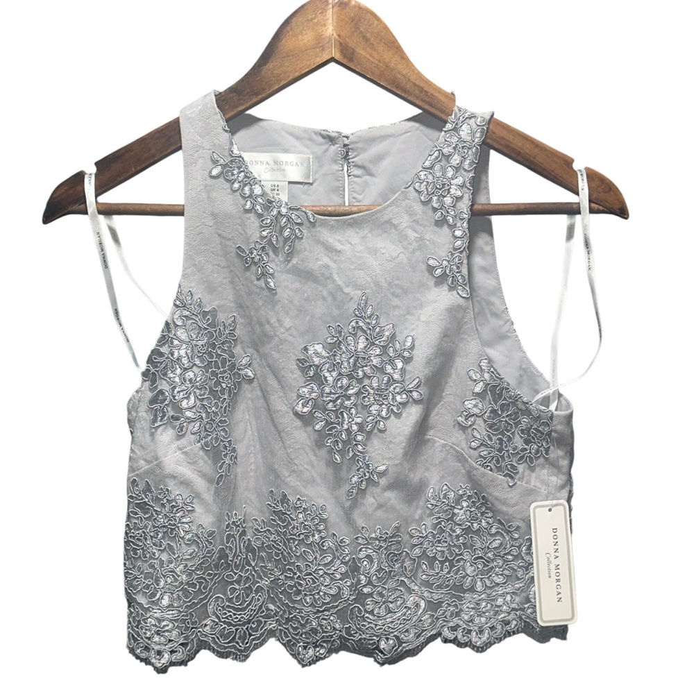 Donna Morgan Silver Embroidered Tank Top